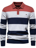 Men's Striped Long Sleeve Knit Polo - Trendsi - Flyclothing LLC