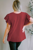 Plus Size Eyelet Round Neck Short Sleeve Blouse - Trendsi - Flyclothing LLC