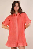 VERY J Pleated Detail Button Down Mini Dress - Trendsi - Flyclothing LLC