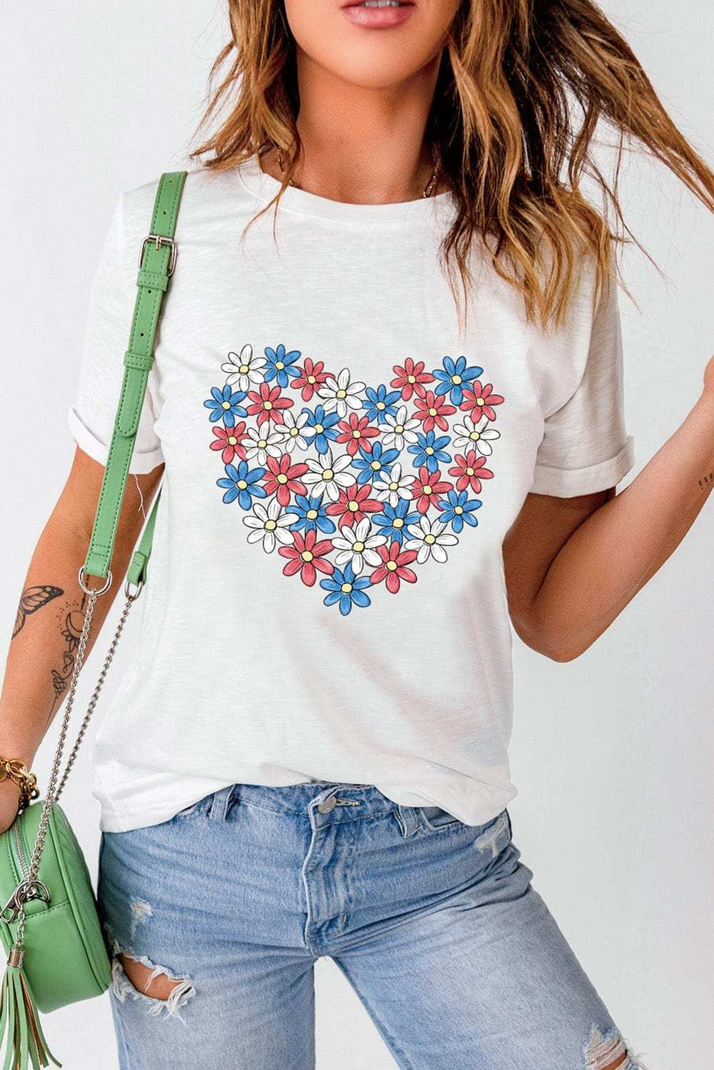 Flower Graphic Round Neck Short Sleeve T-Shirt - Trendsi - Flyclothing LLC