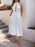 Perfee Bow Front Polka Dot Sleeveless Midi Dress - Trendsi - Flyclothing LLC