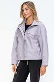 How Dare U Drawstring Hem PU Leather Zip Up Jacket - Trendsi - Flyclothing LLC