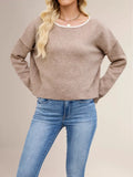 Round Neck Dropped Shoulder Sweater - Trendsi - Flyclothing LLC