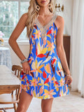 Lace Detail Printed V-Neck Sleeveless Dress - Trendsi - Flyclothing LLC