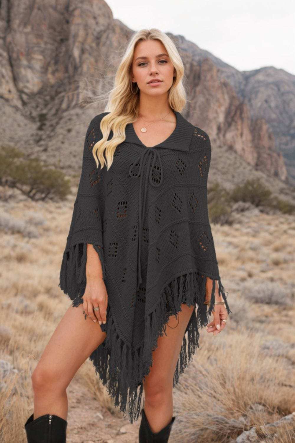Tassel Hem Knit Cover Up - Trendsi - Flyclothing LLC