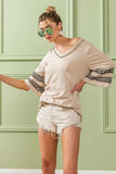 BiBi Triblend Knit Top with Leopard Band Detail - Trendsi - Flyclothing LLC