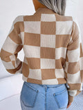Checkered Mock Neck Long Sleeve Sweater - Trendsi - Flyclothing LLC