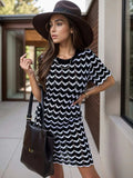 Chevron Round Neck Short Sleeve Knit Dress - Trendsi - Flyclothing LLC