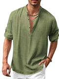 Men's Full Size Half Button Long Sleeve Shirt Plus Size - Trendsi - Flyclothing LLC