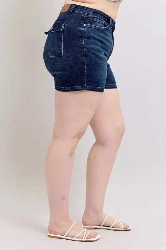 Judy Blue Full Size High Waist Back Flap Pocket Denim Shorts Plus Size - Trendsi - Flyclothing LLC