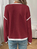 Ribbed Contrast Trim Long Sleeve Top - Trendsi - Flyclothing LLC