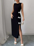 Bow Slit Round Neck Sleeveless Dress - Trendsi - Flyclothing LLC