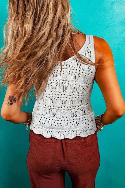 Hollowed Knit V Neck Drawstring Sweater Vest - Trendsi - Flyclothing LLC