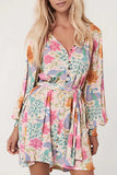 Printed Notched Lantern Sleeve Dress - Trendsi - Flyclothing LLC