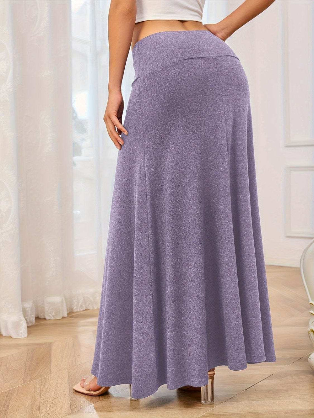 Solid Elastic Waist Maxi Skirt - Trendsi - Flyclothing LLC