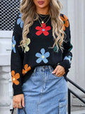 Flower Round Neck Long Sleeve Sweater - Trendsi - Flyclothing LLC