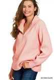 Zenana Ribbed Two Tone Half Zip Sweater - Trendsi - Flyclothing LLC