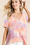 BiBi Tie Dye French Terry V Neck Top - Trendsi - Flyclothing LLC