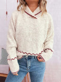 Ribbed Contrast Trim Long Sleeve Sweater - Trendsi - Flyclothing LLC
