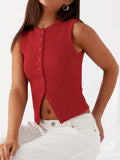 Lovelet Button Up Round Neck Tank - Trendsi - Flyclothing LLC