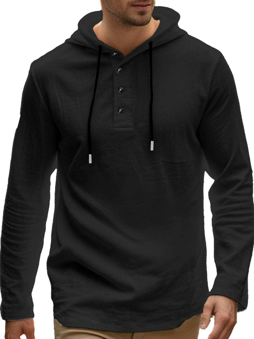 Men's Full Size Drawstring Button Detail Long Sleeve Hoodie Plus Size - Trendsi - Flyclothing LLC