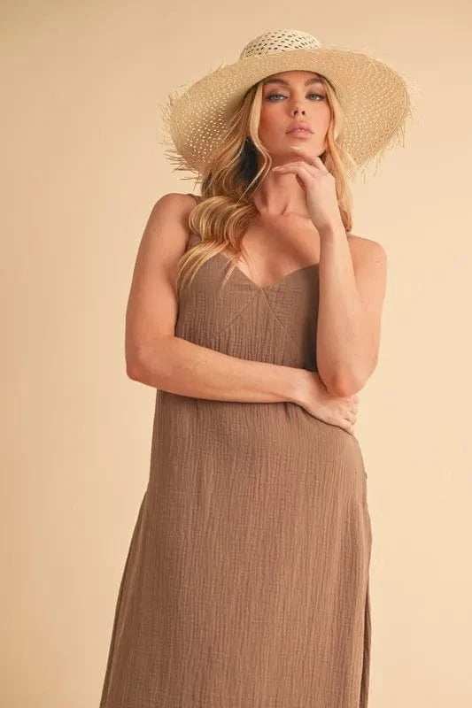 Aemi+Co Side Button Midi Cami Dress - Trendsi - Flyclothing LLC