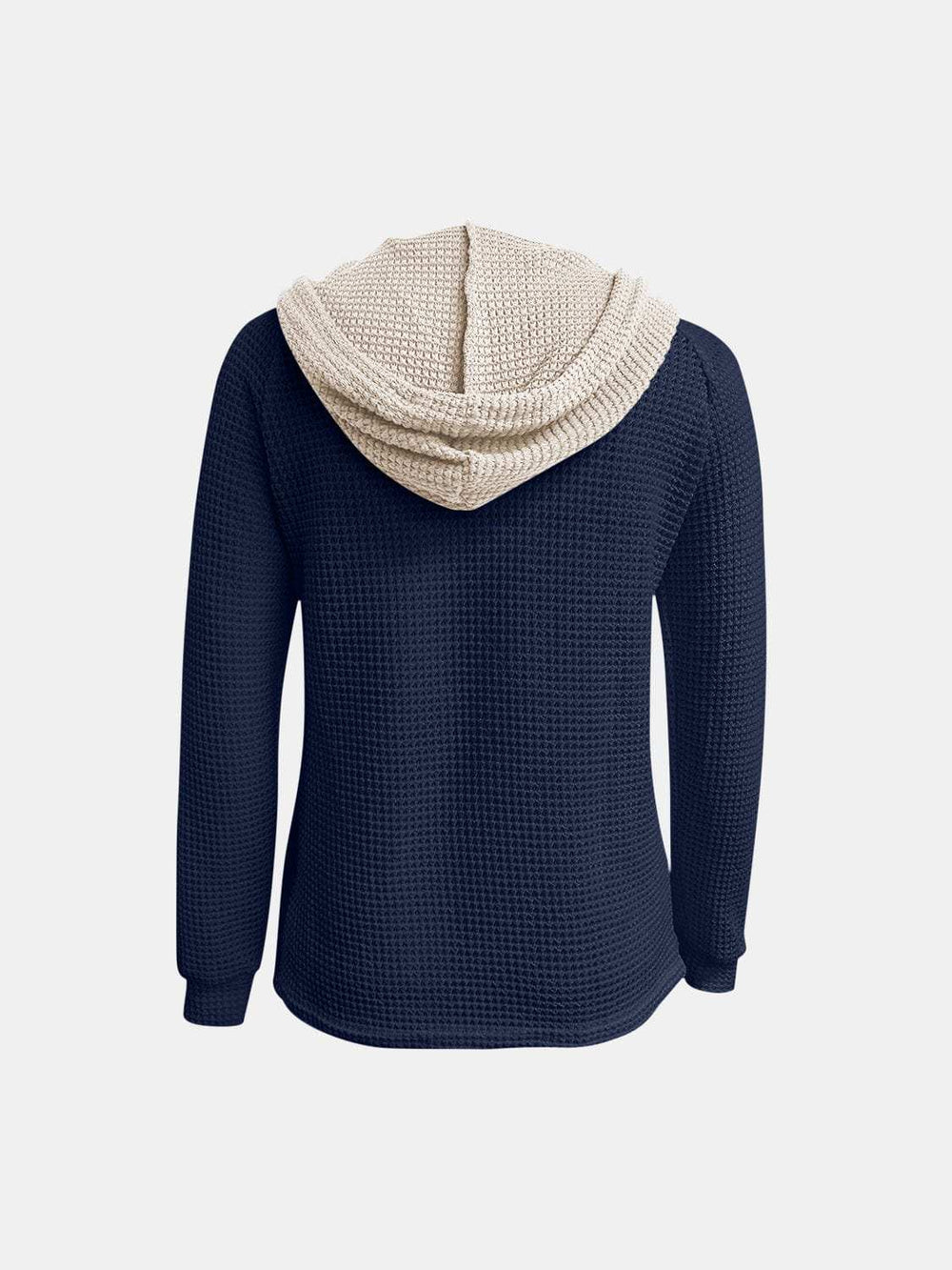 Full Size Waffle-Knit Contrast Long Sleeve Hoodie - Trendsi - Flyclothing LLC