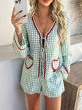 Devine Tie Front Contrast Plaid Shirt and Shorts Set - Trendsi - Flyclothing LLC