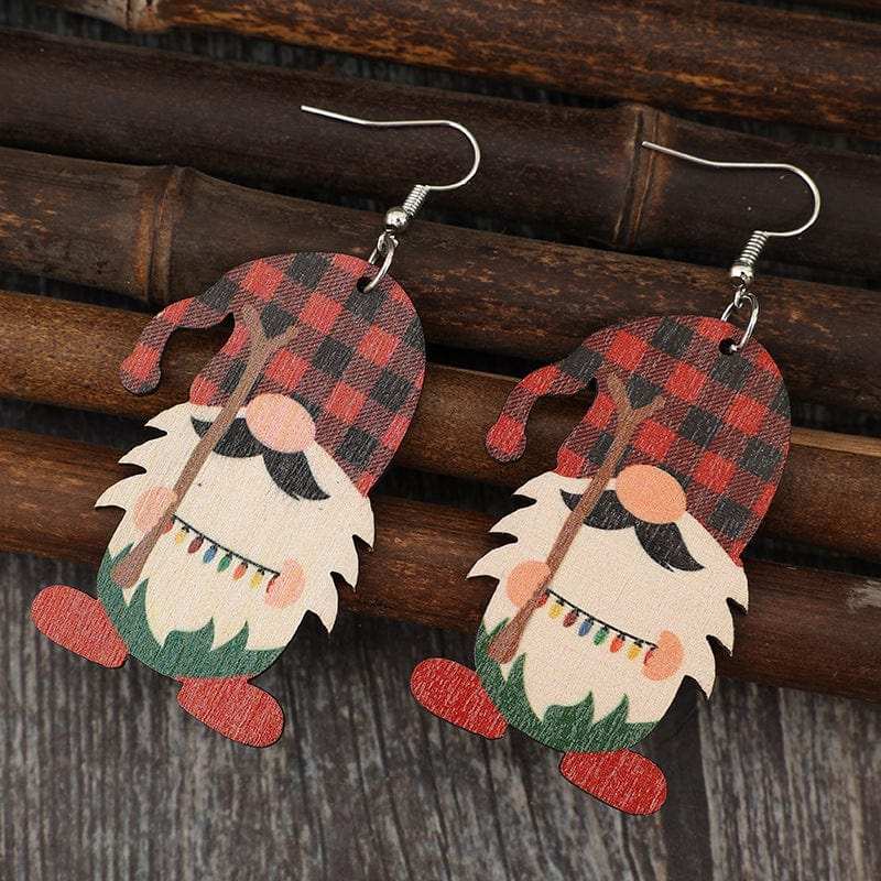 Wooden Pointed Hat Gnome Earrings - Trendsi - Flyclothing LLC