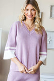 First Love Contrast V Neck Ribbed Knit Top - Trendsi - Flyclothing LLC