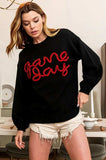 BiBi Game Day Metallic Letter Sweater - Trendsi - Flyclothing LLC