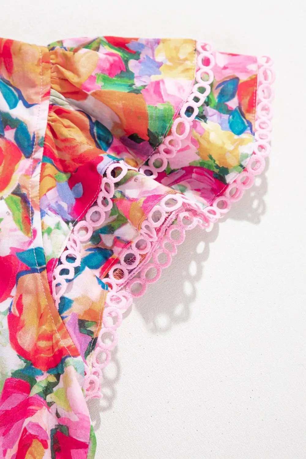 Lace Trim Ruffle Cap Sleeve Floral Blouse - Trendsi - Flyclothing LLC