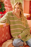 BiBi Striped Long Sleeve Sweater - Trendsi - Flyclothing LLC