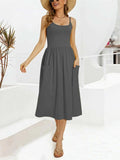 Scoop Neck Midi Dress with Pockets - Trendsi - Flyclothing LLC