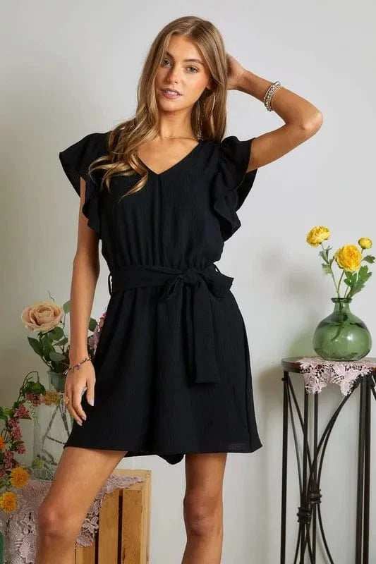 ADORA Ruffle Sleeves Romper with Pockets - Trendsi - Flyclothing LLC