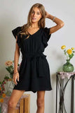 ADORA Ruffle Sleeves Romper with Pockets - Trendsi - Flyclothing LLC