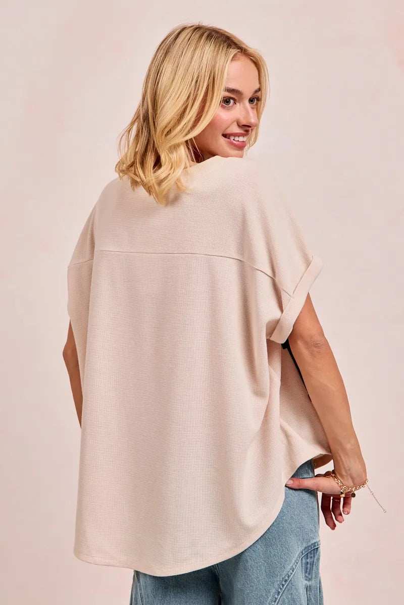 BiBi Game Day Touchdown Letter Patches Waffle Short Top - Trendsi - Flyclothing LLC