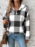 Plaid Dropped Shoulder Long Sleeve Hoodie - Trendsi - Flyclothing LLC