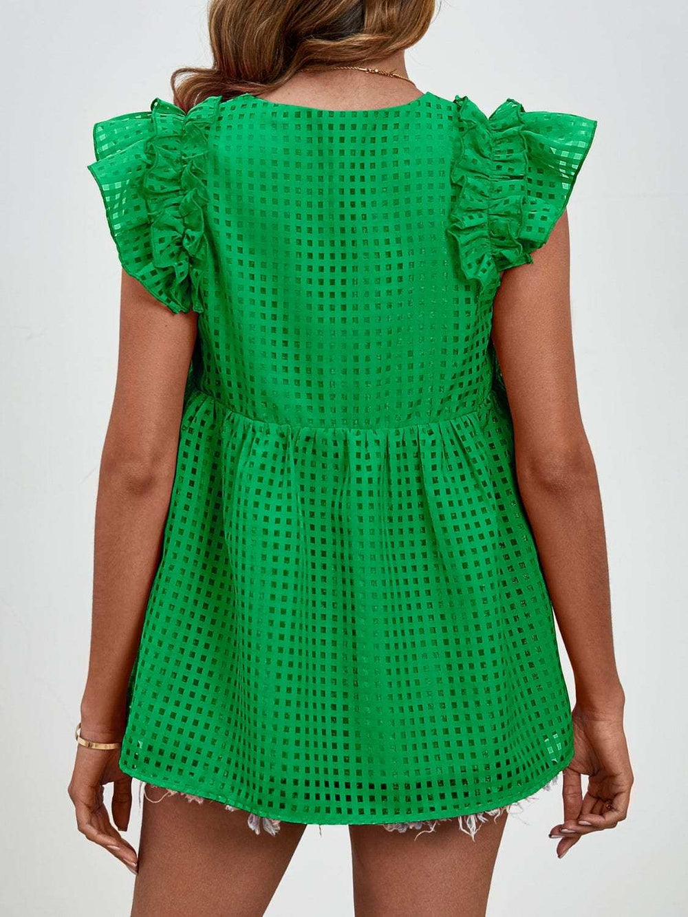 Ruched V-Neck Cap Sleeve Blouse - Trendsi - Flyclothing LLC