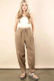 VERY J Solid Barrel Comfy Woven Pants - Trendsi - Flyclothing LLC