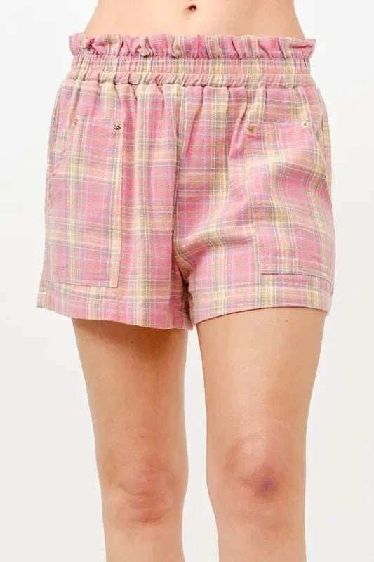 And The Why Plaid Print Smocked Detail Casual Shorts - Trendsi - Flyclothing LLC