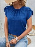 Round Neck Petal Sleeve Top - Trendsi - Flyclothing LLC