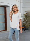 Round Neck Lace Short Sleeve T-Shirt - Trendsi - Flyclothing LLC