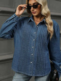 Button Down Collared Neck Long Sleeve Denim Top - Trendsi - Flyclothing LLC