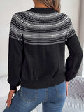 Contrast Round Neck Long Sleeve Sweater - Trendsi - Flyclothing LLC