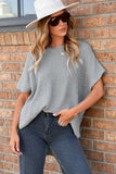 Slit Round Neck Short Sleeve Knit Top - Trendsi - Flyclothing LLC