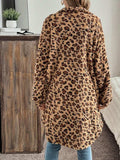 Leopard Button Up Long Sleeve Fuzzy Coat - Trendsi - Flyclothing LLC