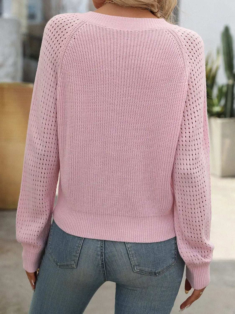 V-Neck Long Sleeve Sweater - Trendsi - Flyclothing LLC