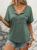 Half Button Short Sleeve T-Shirt - Trendsi - Flyclothing LLC