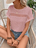Eyelet Round Neck Short Sleeve Top - Trendsi - Flyclothing LLC